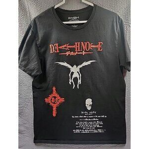 Death Note Mens T-Shirt -Ryuk Over How to Use a Death Note, Size Large